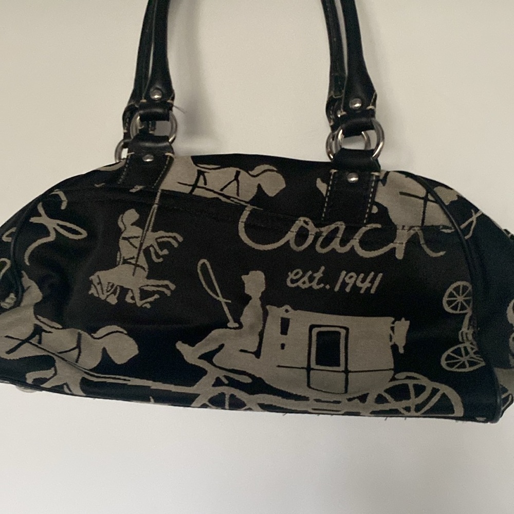 Coach Horse Carriage Ashley Monogrammed Black & Grey Leather & Fabric Handbag - Picture 5 of 13